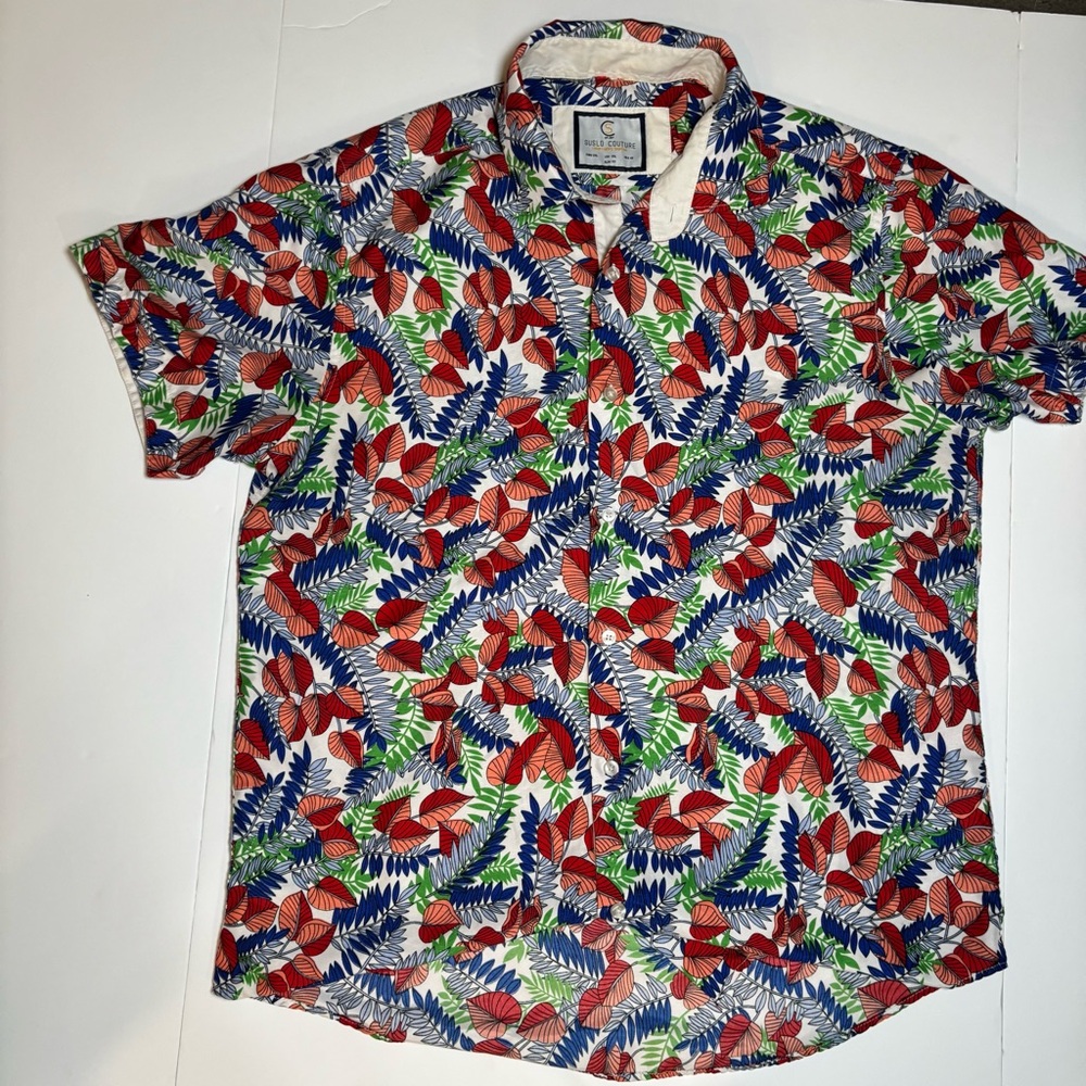 Suslo Couture Tropical Leaf Print Shirt - Slim Fit - 2XL